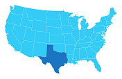高度详细的美国地图，美国与重点德克萨斯州