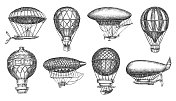 复古热气球浮空器和飞艇徒手绘图