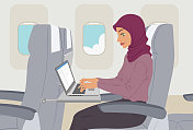 穆斯林女商人乘飞机旅行