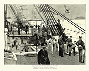 皇家海军动员，水手和船员甲板上的军舰，1888年，19世纪