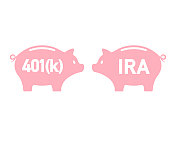 存钱罐上写着401 (k)和个人退休账户