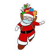 带着医用面具的圣诞老人