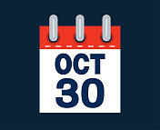 这个月的日历日期是10月30日