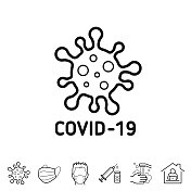COVID-19细胞。线条图标-可编辑的笔触 COVID-19细胞。线条图标-可编辑的笔触
