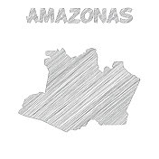 亚马逊地图手绘在白色背景上