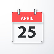 4月25日-每日日历-黑色轮廓与阴影在白色的背景