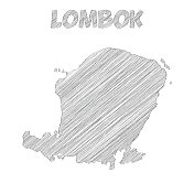 龙目岛地图手绘在白色背景上