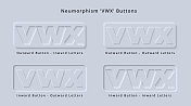 字母V W X在干净和现代拟物化或neuomorphism 3D缩进风格的Web应用程序按钮或UI用户界面设计字体Typescript