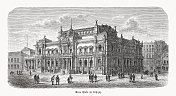 莱比锡证券交易所的历史观点，木版画，出版于1893年