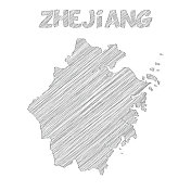 浙江地图手绘在白色背景上