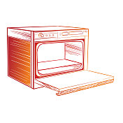 复古的家庭炊具在单色素描风格 复古的家庭炊具在单色素描风格