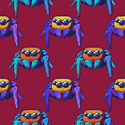 卡通可爱无缝插图-微笑的蜘蛛。