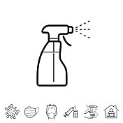 清洁喷雾瓶。线条图标-可编辑的笔触