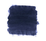 用墨水和笔刷手工制作的方形色浆――深蓝色的矢量插图，边缘不均匀，可见的多层涂料应用――物体隔离在普通的纸卡背景中间