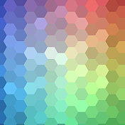 均匀大小的六边形，全局渐变，局部纯色。形成蜂窝状。