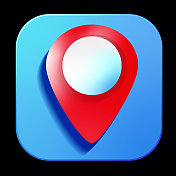 3D红色地图引脚应用程序图标设计设置在明亮的渐变颜色