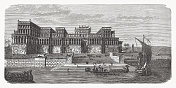 尼尼微库云吉克的西拿基立宫殿(视觉重建)木刻，1893年出版