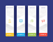 信息图表设计模板。营销策略，病毒式营销，营销理念，广告图标4个选项或步骤。