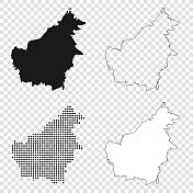 婆罗洲地图设计-黑色，轮廓，马赛克和白色