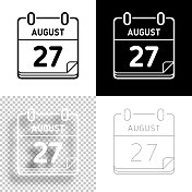 8月27日。图标设计。空白，白色和黑色背景-线图标