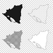 尼加拉瓜地图设计-黑色，轮廓，马赛克和白色