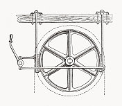 蹄式制动器采用双蹄式制动器，木刻，1893年出版
