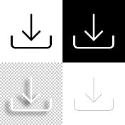 下载。图标设计。空白，白色和黑色背景-线图标