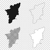 泰米尔纳德邦地图设计-黑色，轮廓，马赛克和白色