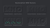 字母M N O拟物化和neuomorphism UI矩形按钮设计优雅的现代3D效果Logo或应用程序缩略图符号