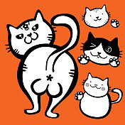 可爱的插图猫与滑稽的脸和手势