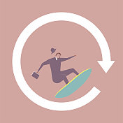 男人在箭头标志上冲浪。