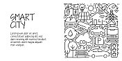 智慧城市相关的涂鸦插图。现代设计矢量插图的网页横幅,网站标题等。 智慧城市相关的涂鸦插图。现代设计矢量插图的网页横幅,网站标题等。