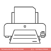 打印机-技术和设备细线图标