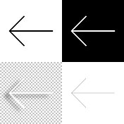 左箭头。图标设计。空白，白色和黑色背景-线图标