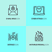 网络安全，数据安全相关线路图标。矢量轮廓符号说明。