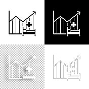医院病床容量增加图表。图标设计。空白，白色和黑色背景-线图标