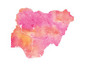 尼日利亚粉色水彩光栅地图插图