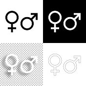 性别。图标设计。空白，白色和黑色背景-线图标