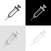 注射器。图标设计。空白，白色和黑色背景-线图标