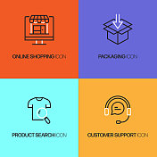 购物和零售相关的线路图标。向量符号说明。