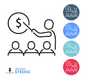 货币银行金融会议和教育细线图标-可编辑的笔画