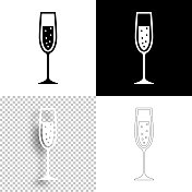 一杯香槟。图标设计。空白，白色和黑色背景-线图标