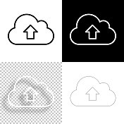 云上传。图标设计。空白，白色和黑色背景-线图标