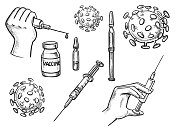 疫苗、病毒、安瓿、烧瓶和注射器。接种疫苗的概念