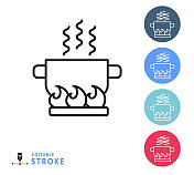 家用效率煤气炉细线图标设置-可编辑笔画 家用效率煤气炉细线图标设置-可编辑笔画