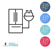 家用电冰箱细线图标设置-可编辑的行程 家用电冰箱细线图标设置-可编辑的行程