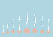 冠状病毒与注射器。疫苗接种 冠状病毒与注射器。疫苗接种