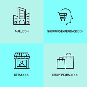 购物和零售相关的线路图标。向量符号说明。