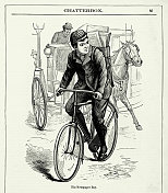 古董雕刻:男孩骑自行车送报纸维多利亚雕刻
