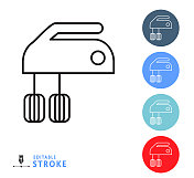 厨房和烹饪手搅拌机或搅拌机细线图标-可编辑的笔触